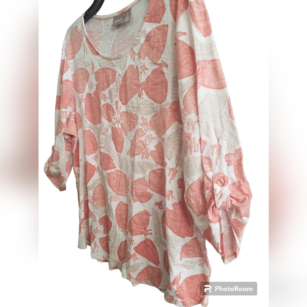 Chico's White & Coral Printed Long-Sleeve Tee - Picture 3 of 6